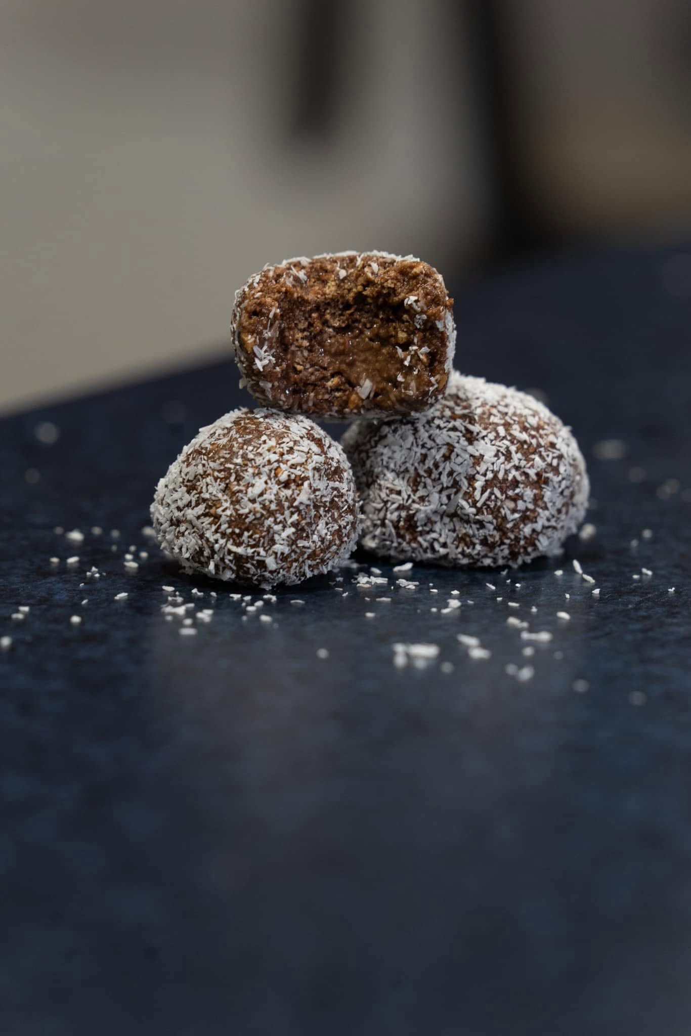 Coconut-rolled balls up close